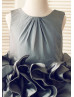 Gray Taffeta Ruffle Skirt Knee Length Flower Girl Dress